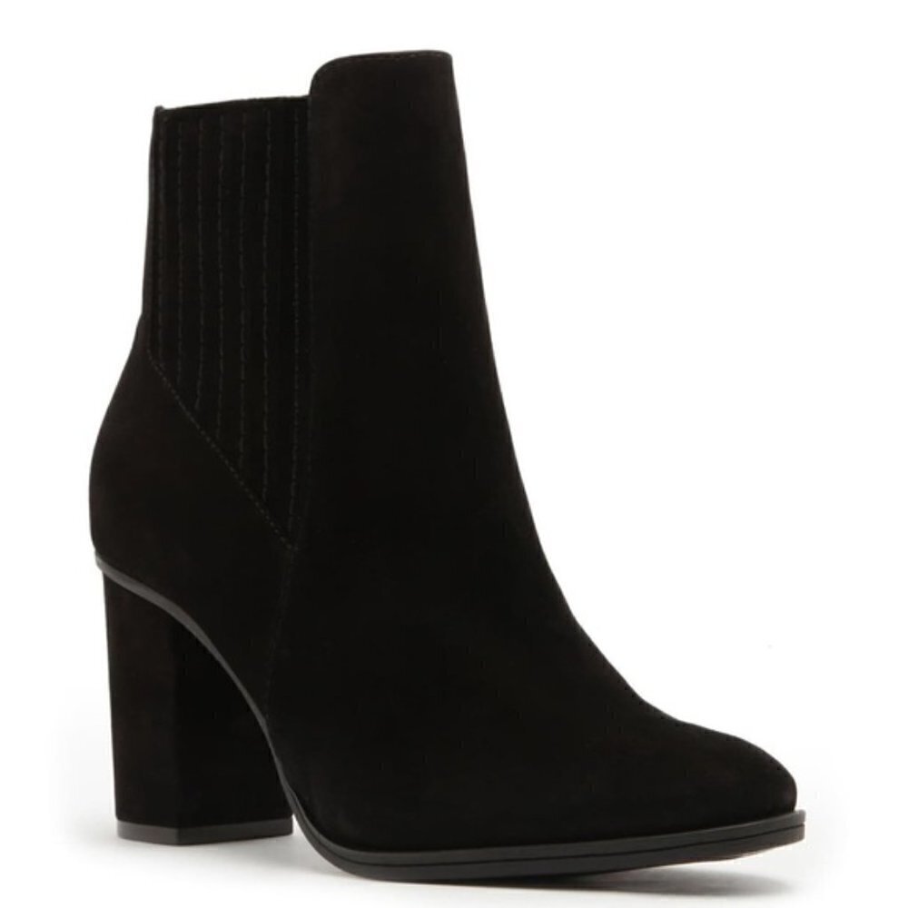 Schutz Fabrica Y2K Millennial Black Suede Block Heel Sock Ankle Boots Size 10
